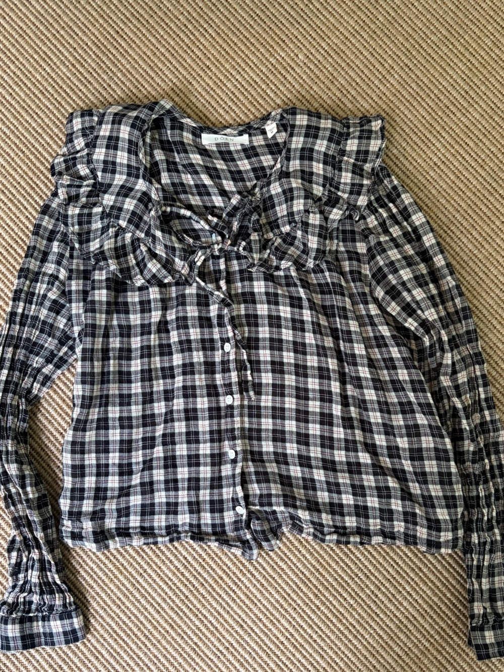 Doen Plaid Ruffled Button-Front Top